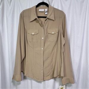 Liz Claiborne Beige Button-Up Blouse, size xl
